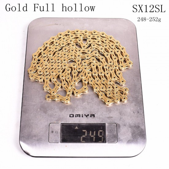 12 Speed 126L Gold Hollow Light weight Bike chain X1 X12 1X12 System Connector Included for bicycle