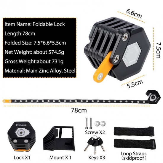 Bike Lock Anti Theft Foldable Chain Locks With Key Alloy Steel Folding Safety Motorcycle Bicycle Locks For Cycling