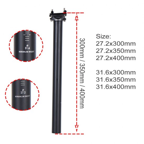 Carbon Fiber Zadelpen Fiets Zadelpen Ud Matt 27.2/31.6*300/350/400 Mm Fiets Onderdelen Road / Mtb fiets Reverse Zadelpen 135G