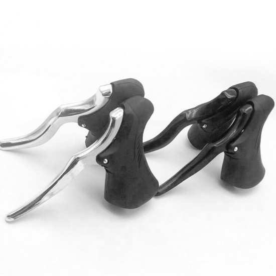 Catazer 1 Pair Road Bike Drop Bar Double Handle Brake Levers Racing Bicycle Fixed Gear Dual-control Handbrakes