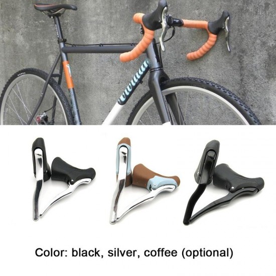 Catazer 1 Pair Road Bike Drop Bar Double Handle Brake Levers Racing Bicycle Fixed Gear Dual-control Handbrakes