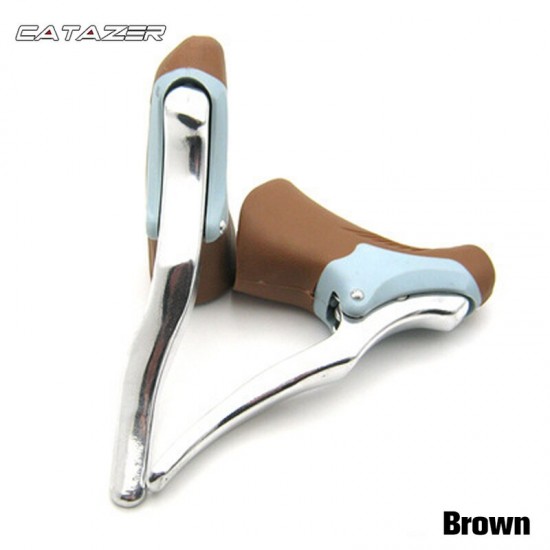 Catazer 1 Pair Road Bike Drop Bar Double Handle Brake Levers Racing Bicycle Fixed Gear Dual-control Handbrakes