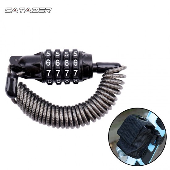 Bike Anti-theft Helmet Lock 4 Digit Password Bicycle Lock for Scooter Motorcycles Cycling Safety Portable Bike Spring Cable Lock