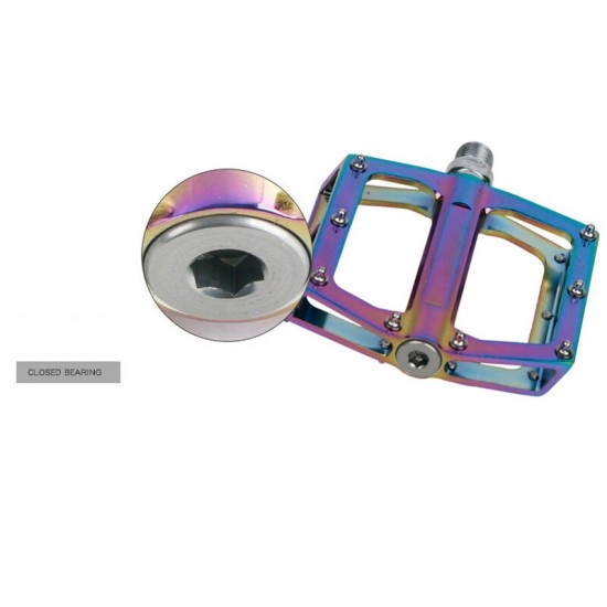 Bicycle Pedal Aluminum Alloy Foot Pedal 2-Bearing Bike Pedal Rainbow Colorful Electroplating Pedals