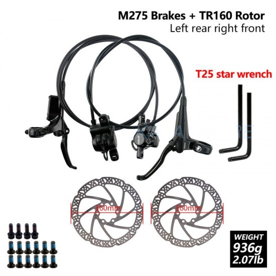 HD-M275 MTB Bicycle Hydraulic Disc Brake 800mm /1500mm 160/180/203mm Rotor Mountain Bike Front/Rear Brakes Aluminum alloy