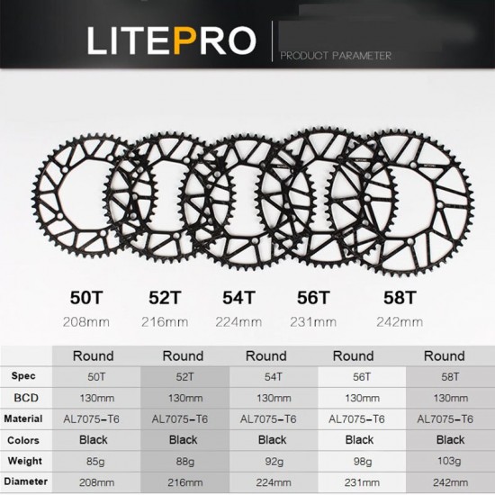 170mm 130 BCD Ultralight Bicycle Crankset 5 Nails Square Hole BXM Crank Chain Ring 46T 48T 50T 52T 54T 56T 58T Mtb Crankset