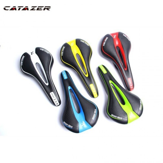 Mountain Bike Saddle 5 Colors Soft Saddle with Hollow Design and Leather Surface for MTB / Road Bicycle Leather Bicycle Saddle