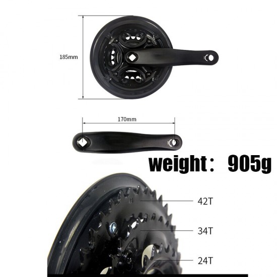 7/8 Speed Bike Crank Set 24/34/42T-48T 170mm Bicycle Crank Set Hollow Tooth Plate Bicycle Crankset Sprocket Bike Parts