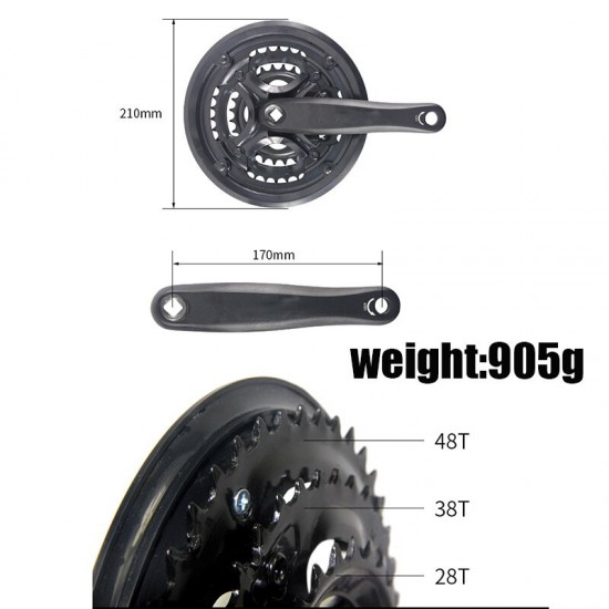 7/8 Speed Bike Crank Set 24/34/42T-48T 170mm Bicycle Crank Set Hollow Tooth Plate Bicycle Crankset Sprocket Bike Parts