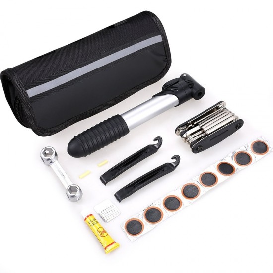 Multi-functional Bicycle Maintenance Kit Tyre Repair Inflatable Pump Wrench Set Portable Mountain Bike Combination Tool