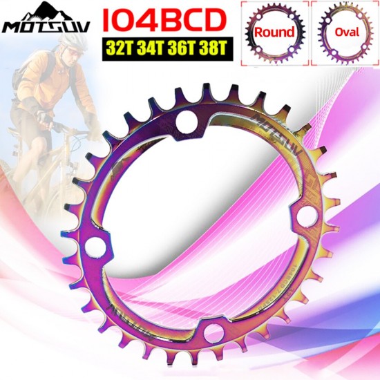 32T 34T 36T 38T 104BCD Aluminum Alloy Round Chainring Chainwheel Road Bicycle ChainRing Rainbow Color for MTB Mountain Bike