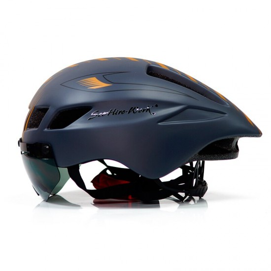Nieuwe Fiets Helm Met Bril 4 Kleuren Ultralight Mtb Racefiets Helm 57-61Cm Volwassenen Goggleses Casco Ciclismo zwart Blauw