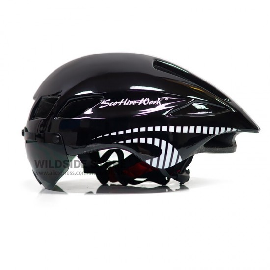 Nieuwe Fiets Helm Met Bril 4 Kleuren Ultralight Mtb Racefiets Helm 57-61Cm Volwassenen Goggleses Casco Ciclismo zwart Blauw