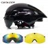 Nieuwe Fiets Helm Met Bril 4 Kleuren Ultralight Mtb Racefiets Helm 57-61Cm Volwassenen Goggleses Casco Ciclismo zwart Blauw
