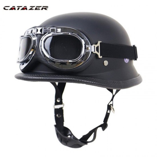 Classic Locomotive Retro Helmet German Helmet Motorcycle Helmet Outdoor Riding Bicycle Half Helmet with Glasses 5 Sizes Black