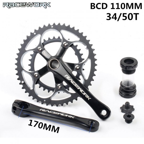 RACEWORK ROAD Crankset 170MM 110 BCD Chainring Crown 34T 50T Aluminum alloy Steel with bottom Bracket