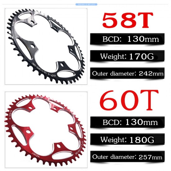 Round Narrow Wide Chainring Road bike bicycle 130BCD 50T 52T 54T56T 58T 60T crankset Tooth plate Parts 130 BCD