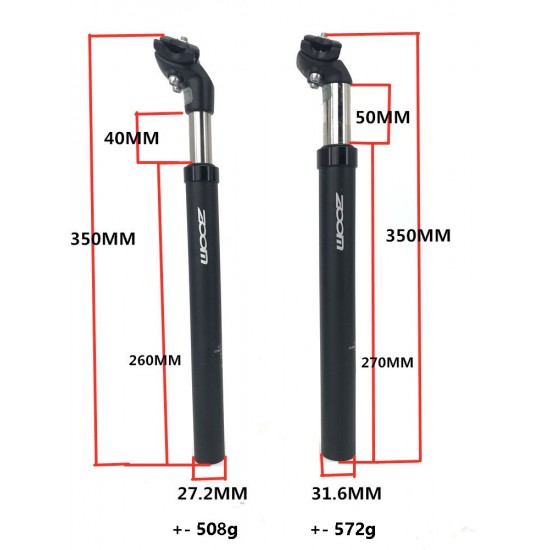 ZOOM Suspension Travel Bicycle Seatpost 350mm * 27.2/28.6/30.0/30.4/30.8/31.6 /33.9 Bicycle Seat Post for Suntour Bike Seatpost