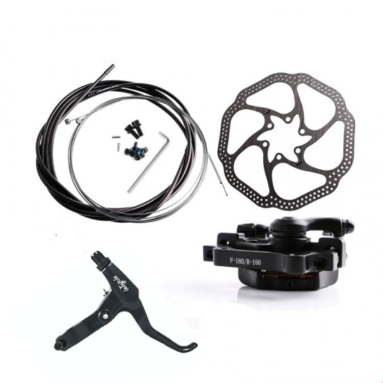 Bicycle Disk Brake Set Mountain Bike Brake Mechanical Line Pulling Road Disc Brake Front Rear Caliper Rotor 160mm Cable Set