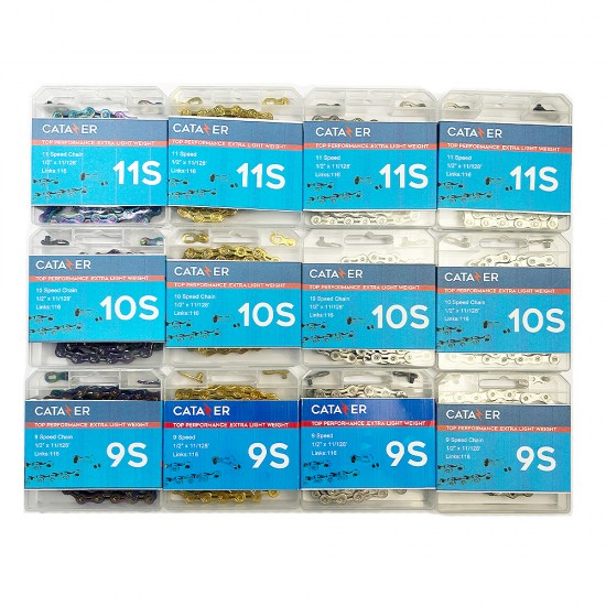 Catazer Bicycle Chain 9/10/11 Speed With Connector Master links Hollow Chain Silvier / Gold / Radiant Optional