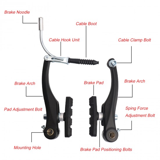 Bicycle Brake Set, Front and Rear MTB BMX Bike Rim Brake Kit Includes Callipers Levers Cables End Cap V Brake