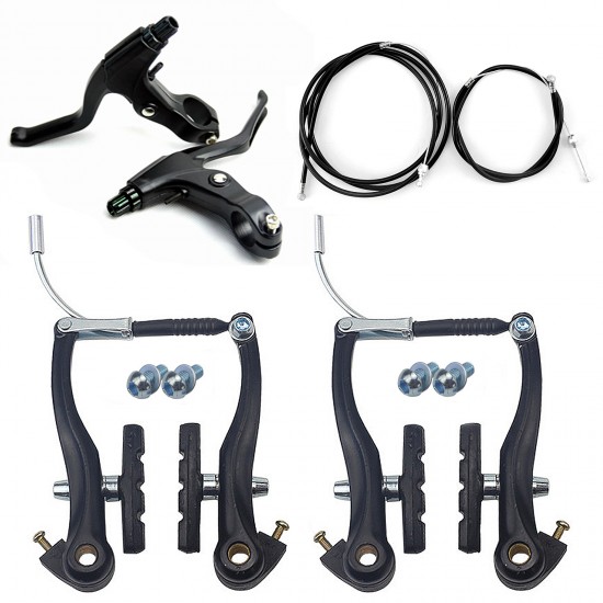 Bicycle Brake Set, Front and Rear MTB BMX Bike Rim Brake Kit Includes Callipers Levers Cables End Cap V Brake