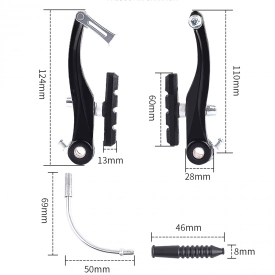 Bicycle Brake Set, Front and Rear MTB BMX Bike Rim Brake Kit Includes Callipers Levers Cables End Cap V Brake