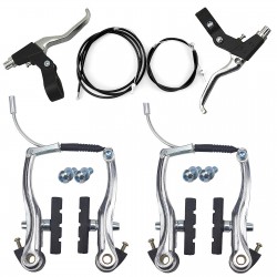 Bicycle Brake Set, Front and Rear MTB BMX Bike Rim Brake Kit Includes Callipers Levers Cables End Cap V Brake