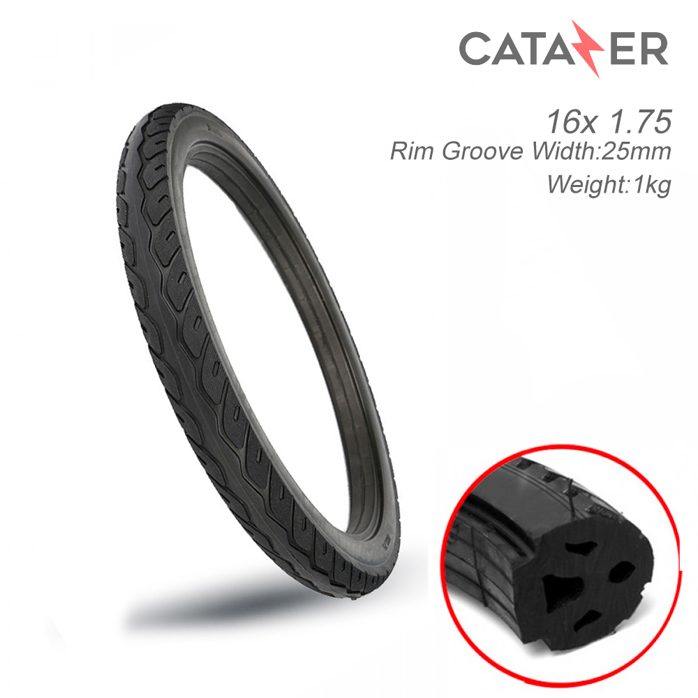 16 Inch Solid E-bike Tires - Wear-resistant Tube-free Rubber Black 16X1.75 for Electric Cars
