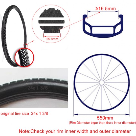24*1 3/8 Bicycle Honeycomb Solid Fixed Tire Inflation Free Tire