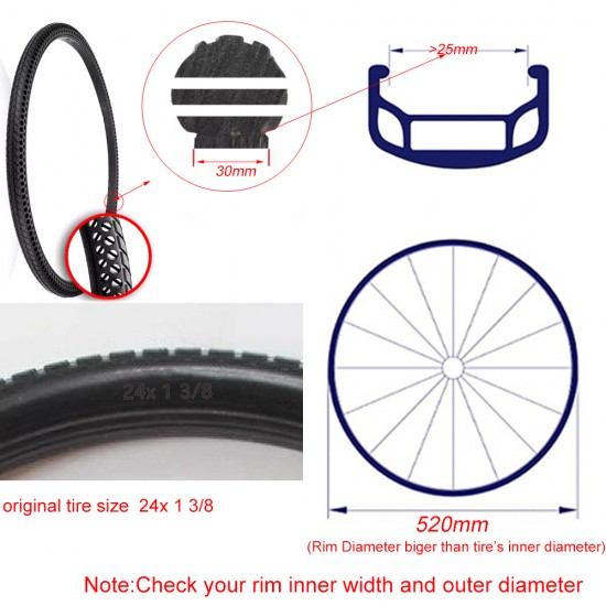 24*1.75 Bicycle Honeycomb Solid Inflation Free Tire Compatible 24*1.95,24x1.5