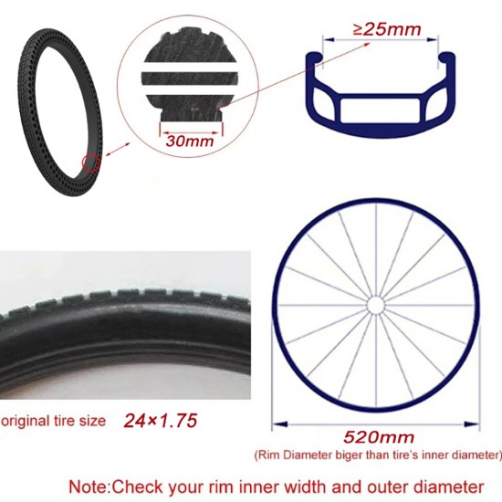 24x1.75 Honeycomb Tire Bicycle Solid Tyre Non Inflation Bike Tire