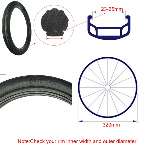 16*1.75 Bicycle Solid Tire Without Tube Anti Stab Riding Clidren BMX MTB E Bike No Inflation Tyre