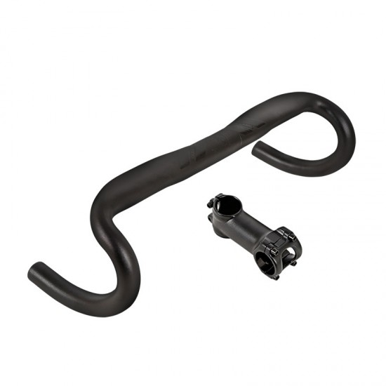 Aluminum Alloy Road Bike Handlebars with Bicycle Stem Flat Bike Handle Flat Road Bend Handlebar + Stem Two-piece Set