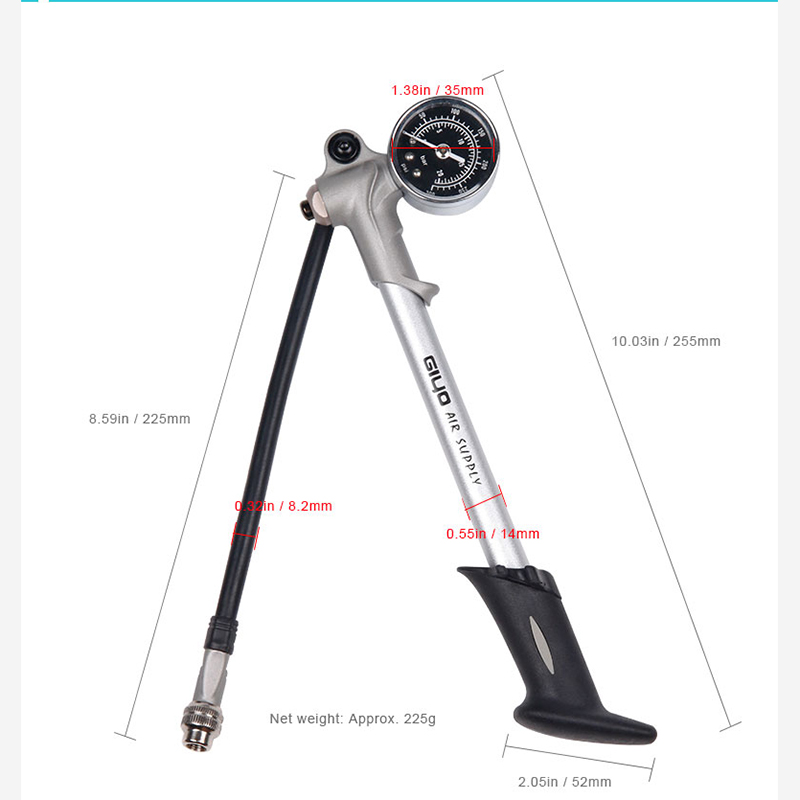 300PSIAirSupplyInflatorFietsPompOpTeBlazenVorkShockPastSchraderMetPsiBarGaugeBleederOpvouwbareSlangb-4001309578943