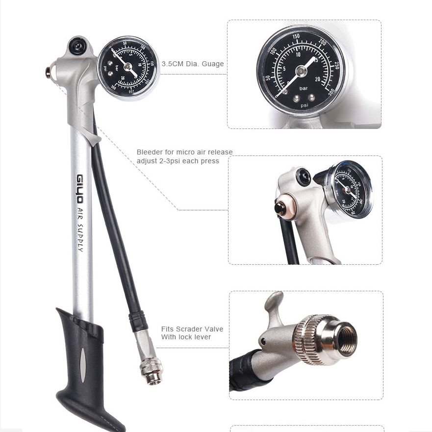 300PSIAirSupplyInflatorFietsPompOpTeBlazenVorkShockPastSchraderMetPsiBarGaugeBleederOpvouwbareSlangb-4001309578943