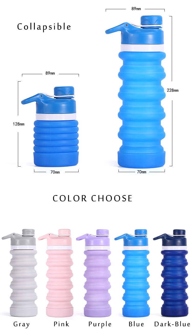 550mlPortableSiliconeCollapsibleWaterBottleMyDrinkingBottleKettleforSportOutdoorTravelRetractableFol-4001275460036