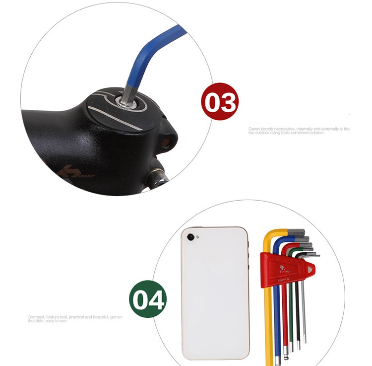 BicycleHexKeyWrenchSetMTBRoadBikeRepairToolKitServiceWrench6PCSColourFlatBall2253456mmBicycleWrench-4001227056515