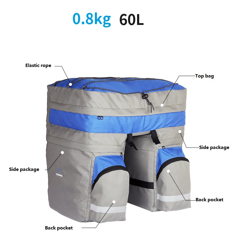 BikeAccessories60LBagBlackBlueRedDoubleBicycleRearSeatTrunkBagHandbagPannierwithRainCover-32913489547