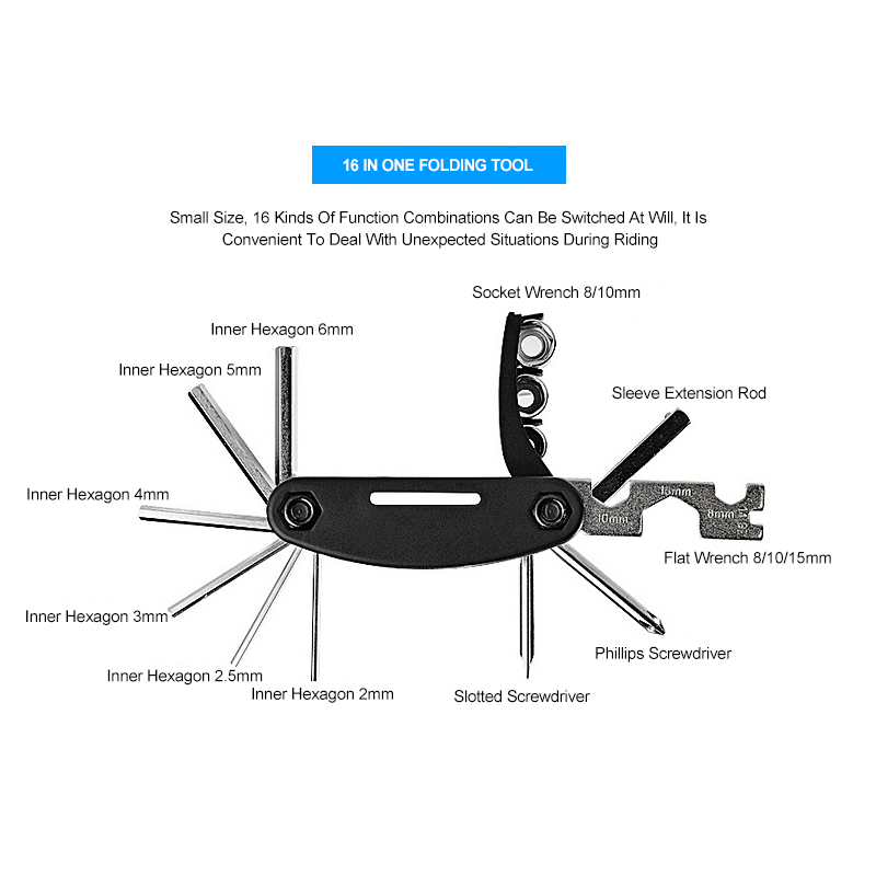 Multi-FunctioneleFietsOnderhoudKitBandReparatieOpblaasbarePompWrenchSetDraagbareMountainbikeCombinat-4001226388325