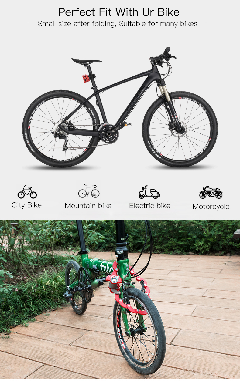 OpvouwbareFietsSlotMet2SleutelsSterkeBeveiligingAnti-DiefstalFietsslotLegeringBeugelWegMountainbikeL-4001320804461