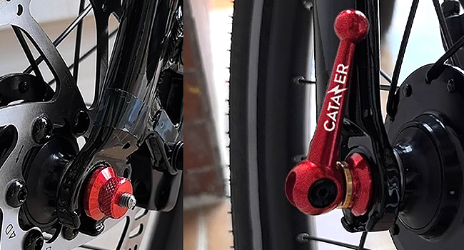 CATAZER Titanium Skewers Installed On Mountain Bike Rear Hub – Secure And Stylish CATAZER titanium skewers installed on mountain bike rear hub – secure and stylish